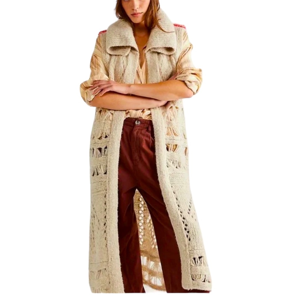 🏷️ SOLD! NWOT Free People Snowmad Maxi Vest “Heathered White”
